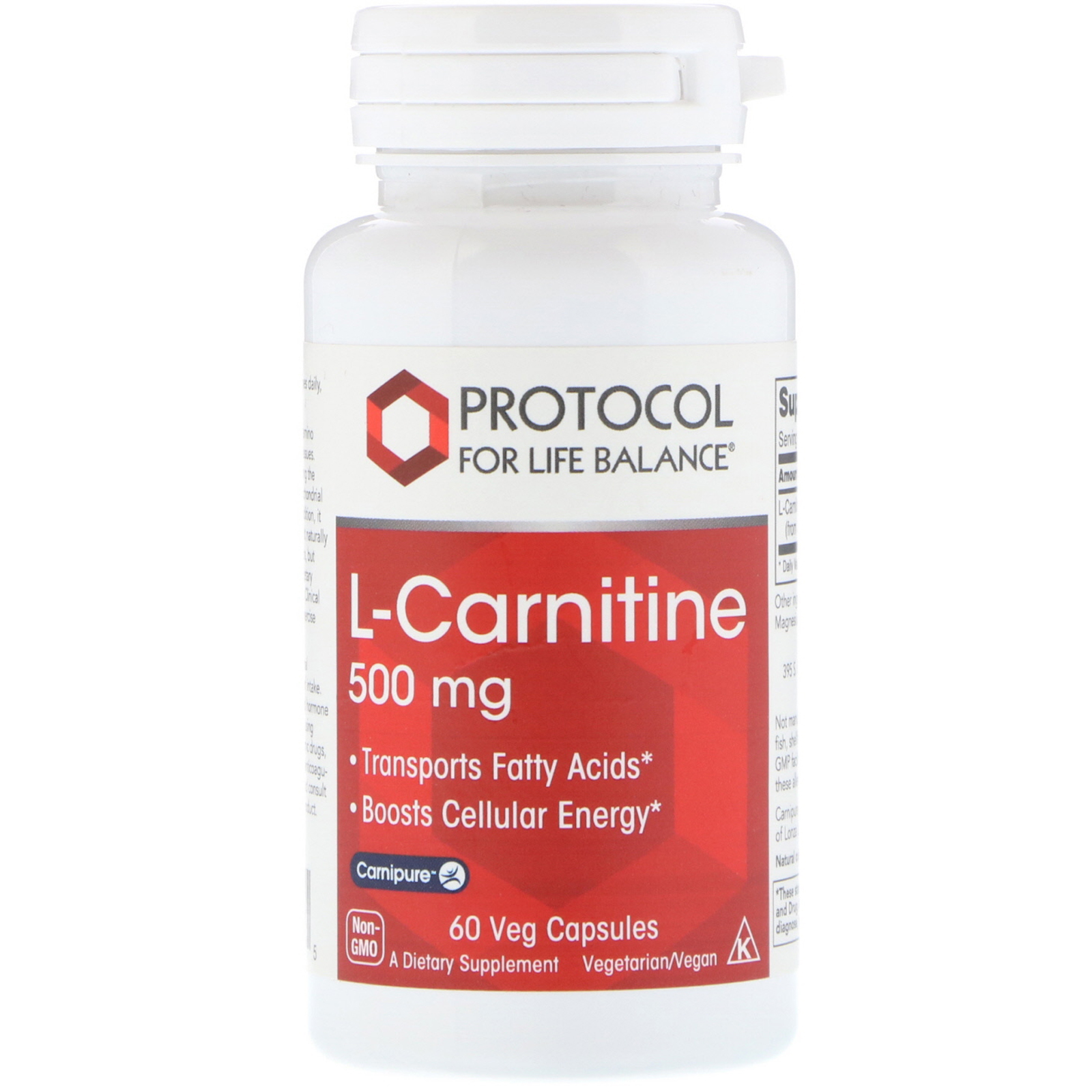 Protocol for Life Balance, L-Carnitina, 500 mg, 60 Cápsulas vegetarianas