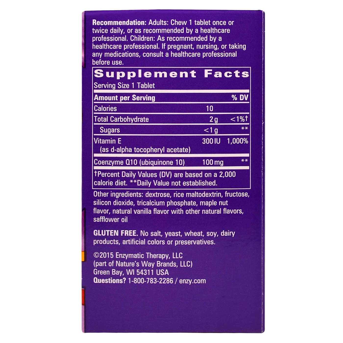 Enzymatic Therapy Q10 inteligente, 200 mg, maple 30 Chew - Imagem 2