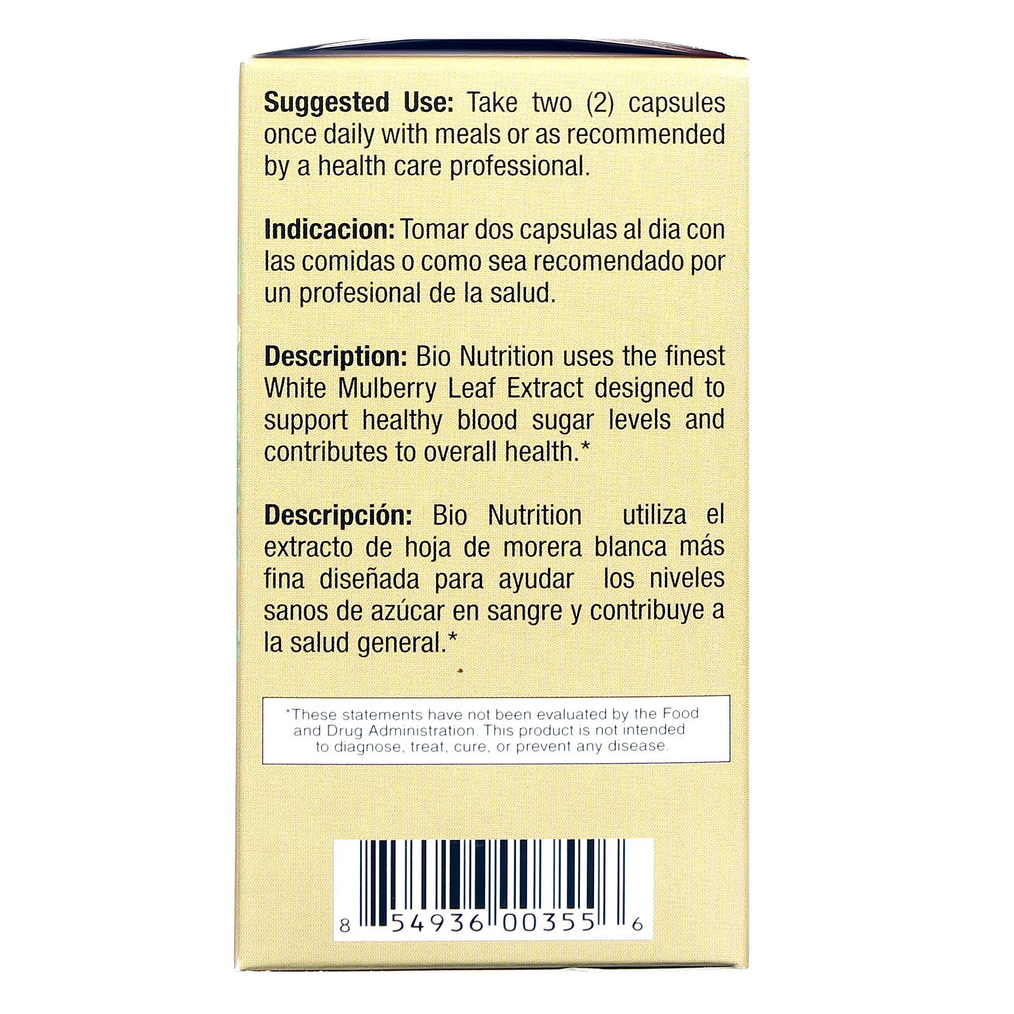 Bio Nutrition White Mulberry Extrato de folha de 60 Cápsulas Vegetarianas - Imagem 3