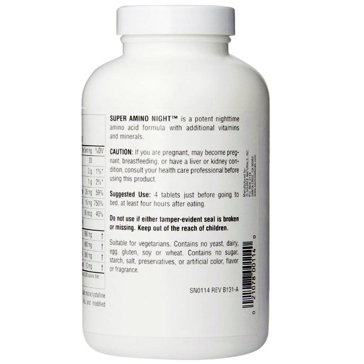 Source Naturals Super Amino Noite 240 Tabletes - Imagem 2