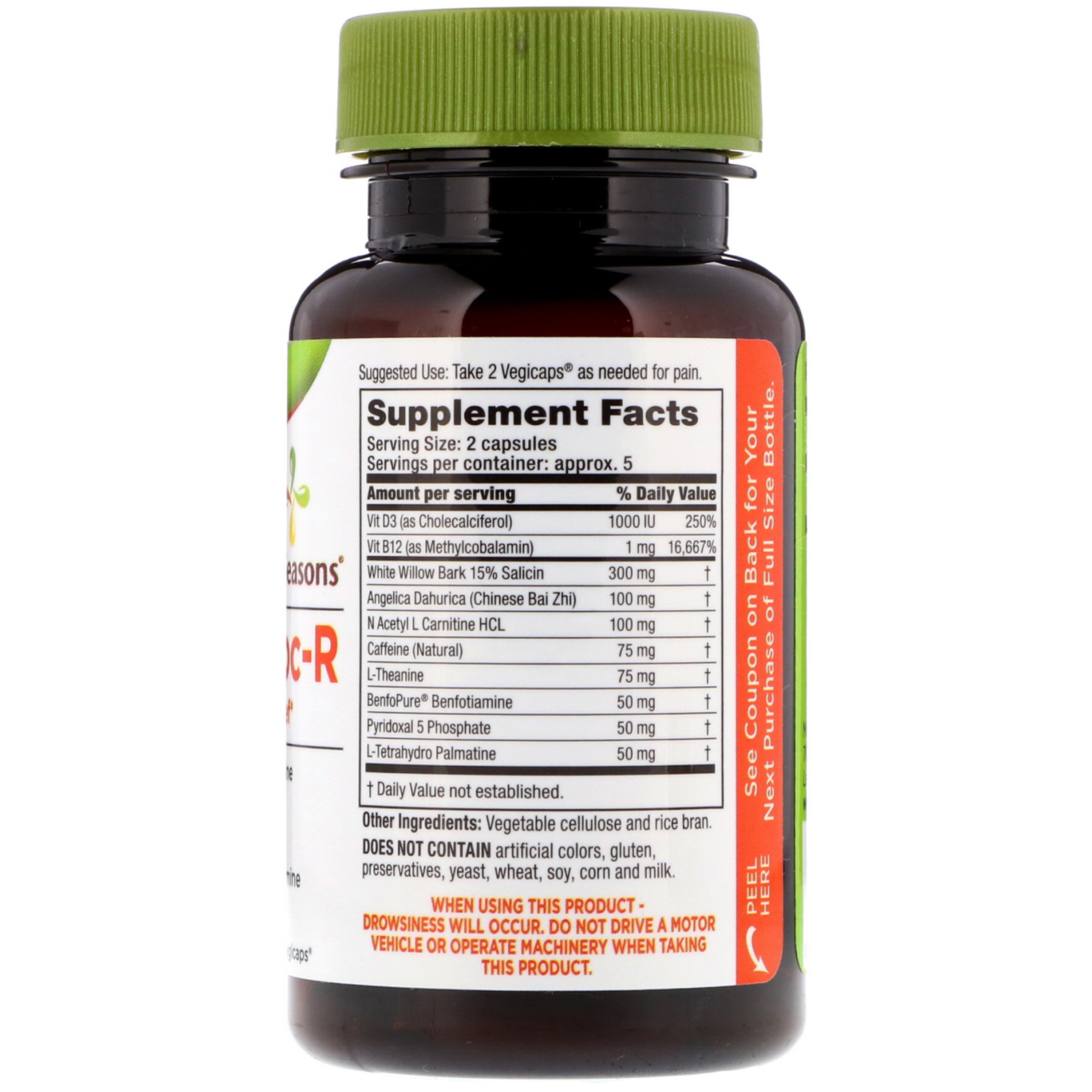 Life Seasons, Pain Bloc-R, Focused Pain Relief, 10 Vegetarian Capsules - Imagem 2