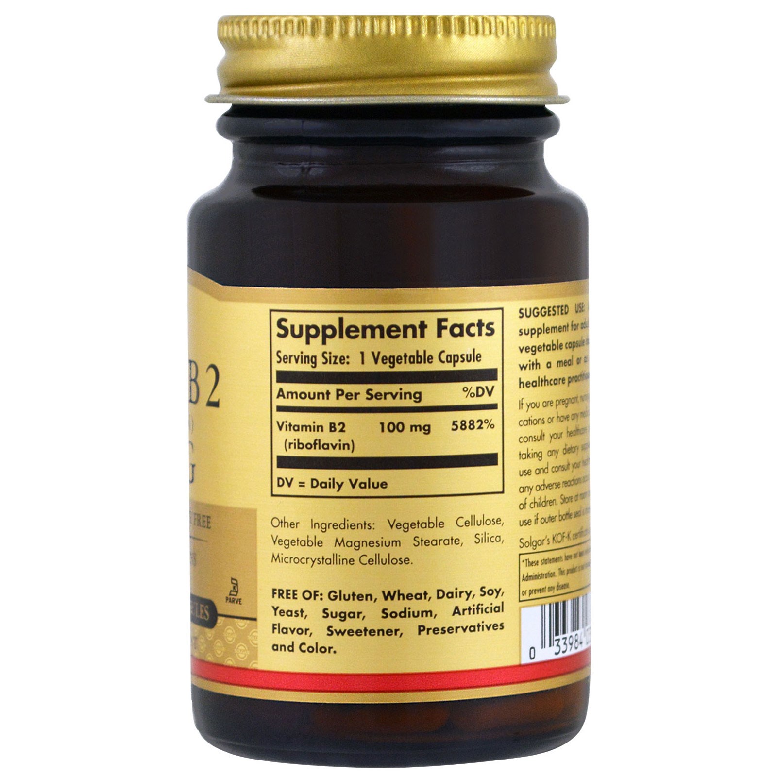 Solgar, Vitamina B2, 100 mg, 100 cápsulas vegetarianas - Imagem 2