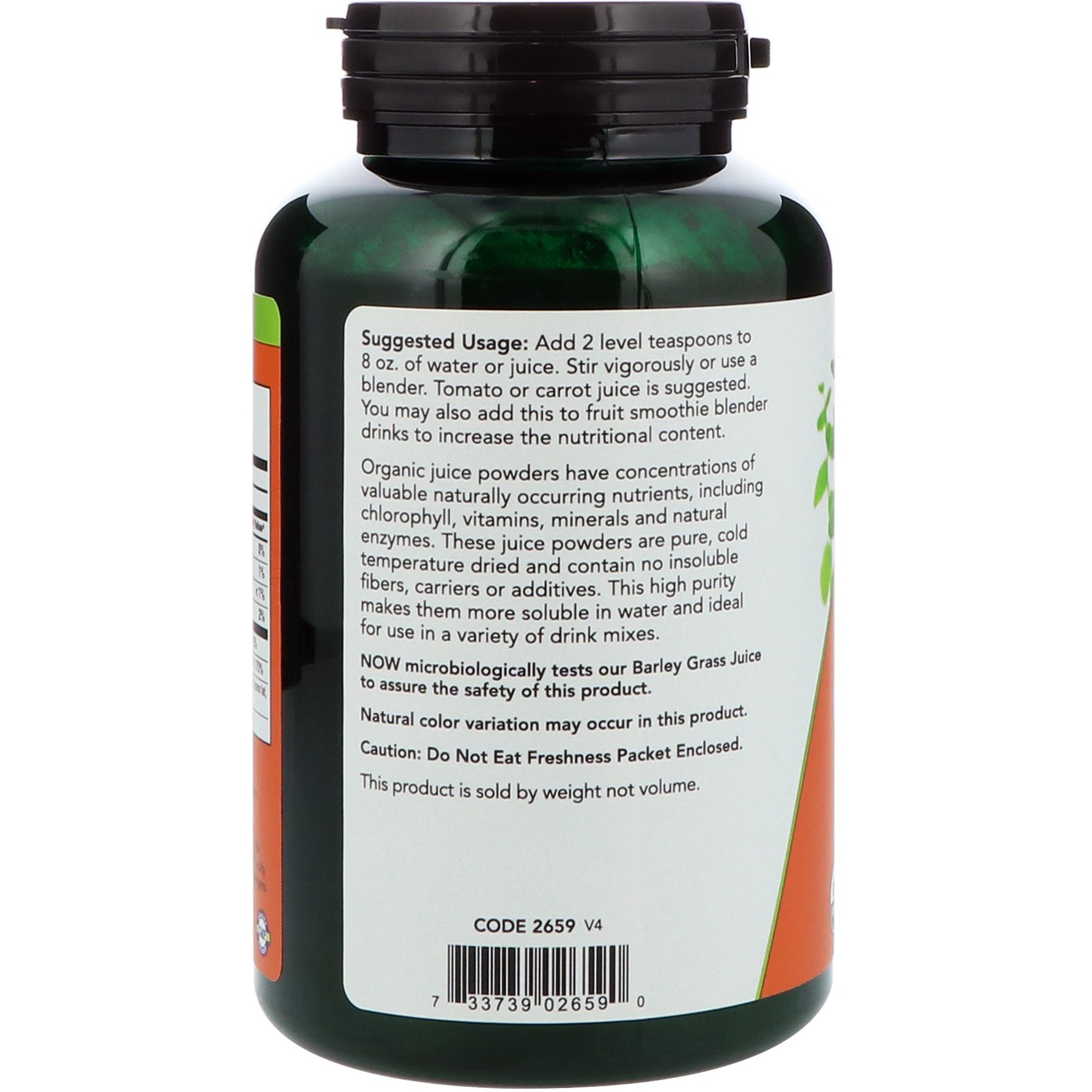 Now Foods, Suco de Erva de Cevada com Certificação Orgânica, 4 oz (113 g) - Imagem 3