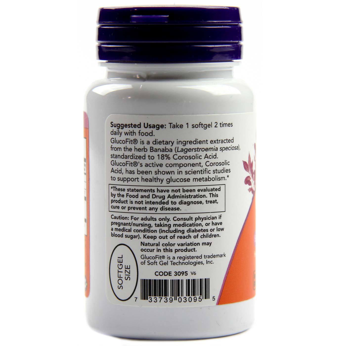 GlucoFit 18% Ácido Corosólico Now Foods 60 Cápsulas em Gel - Imagem 3