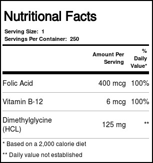 Kirkman Labs DMG (Dimethylglycine) com Folic Acid and B12, Hipoalergênico - 250 Cápsulas Vegetarianas - Imagem 4