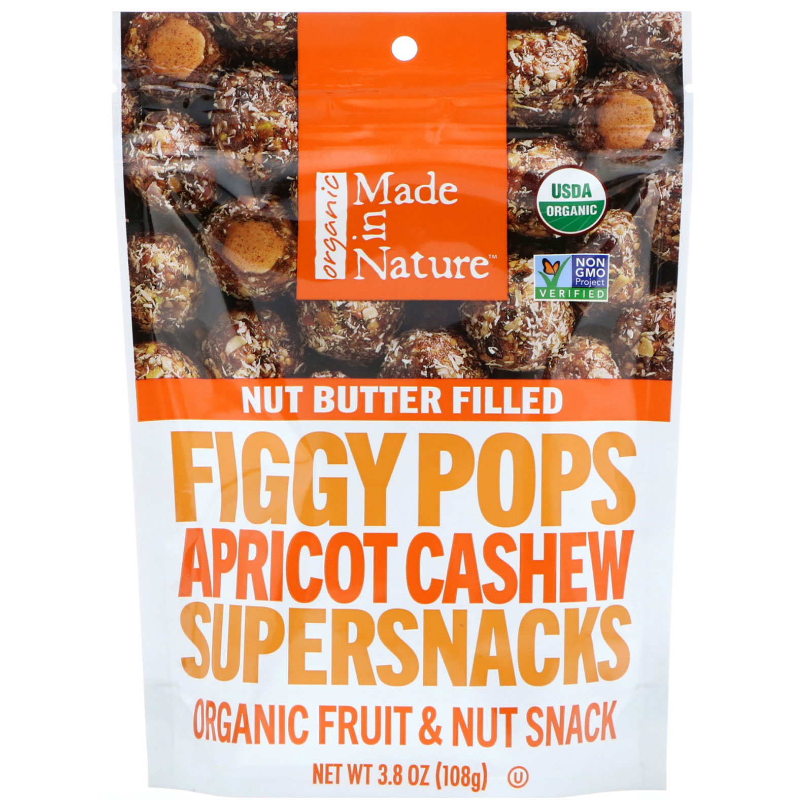Made in Nature, Organic Figgy Pops, Supersnacks, Apricot Cashew, 3.8 oz (108 g)