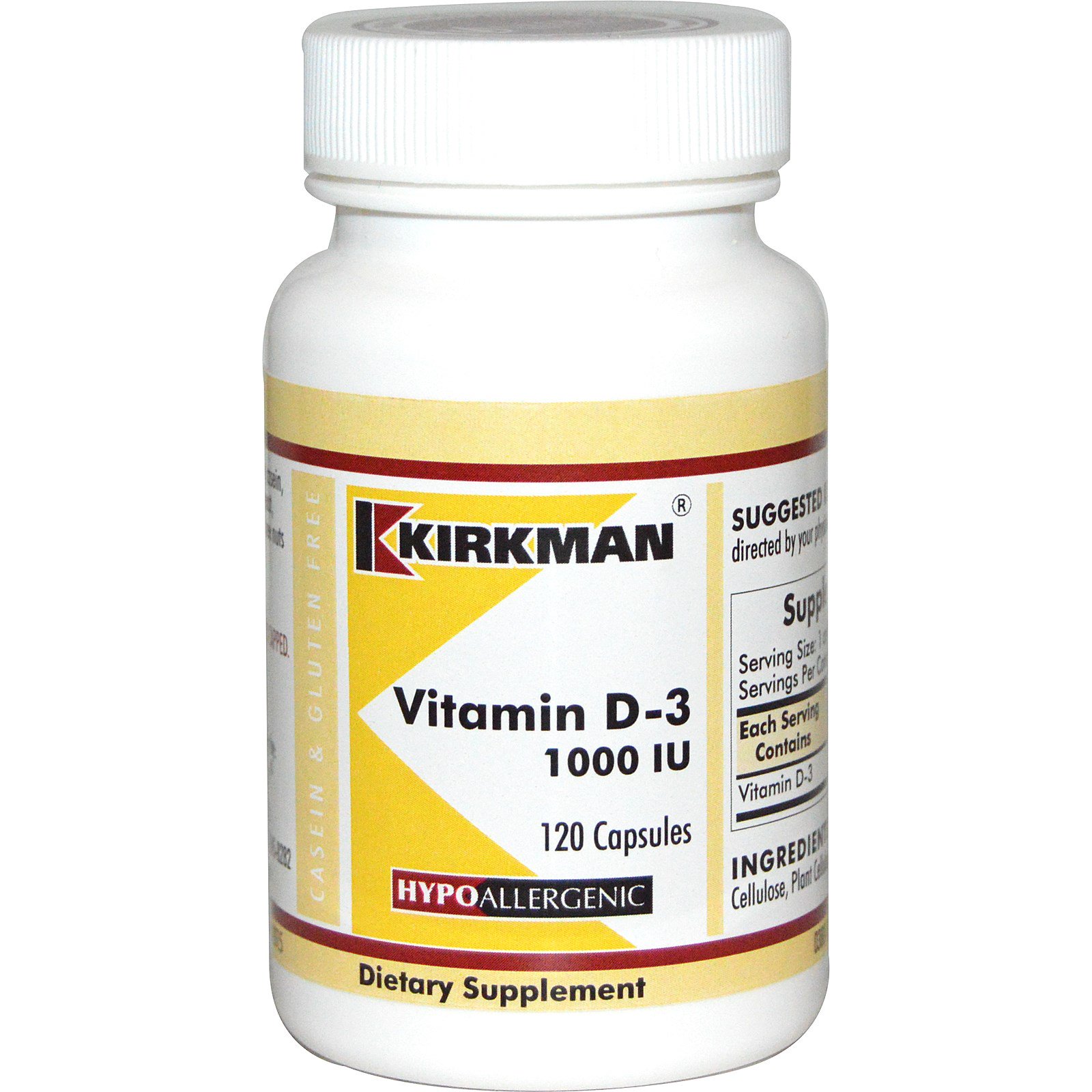 Kirkman Labs, Vitamina D-3, 1000 IU, 120 Cápsulas