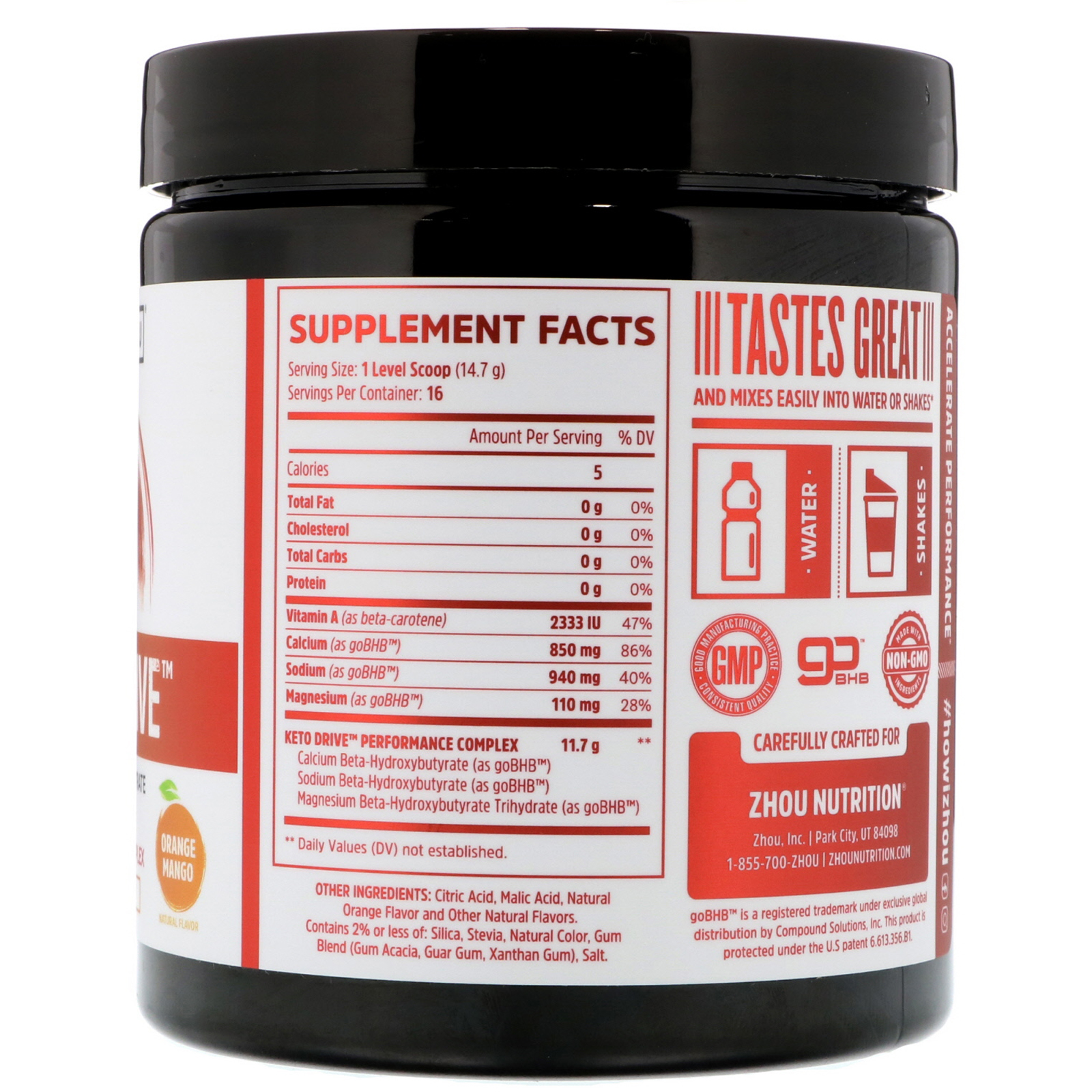 Zhou Nutrition, Keto Drive, Laranja e Manga, 235 g - Imagem 2