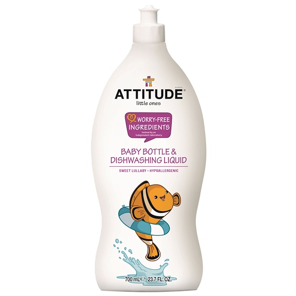 ATTITUDE, Pequeninos, Detergente para Lavar Louças e Mamadeiras, Doce Canção de Ninar, 700 ml (23,7 fl oz)