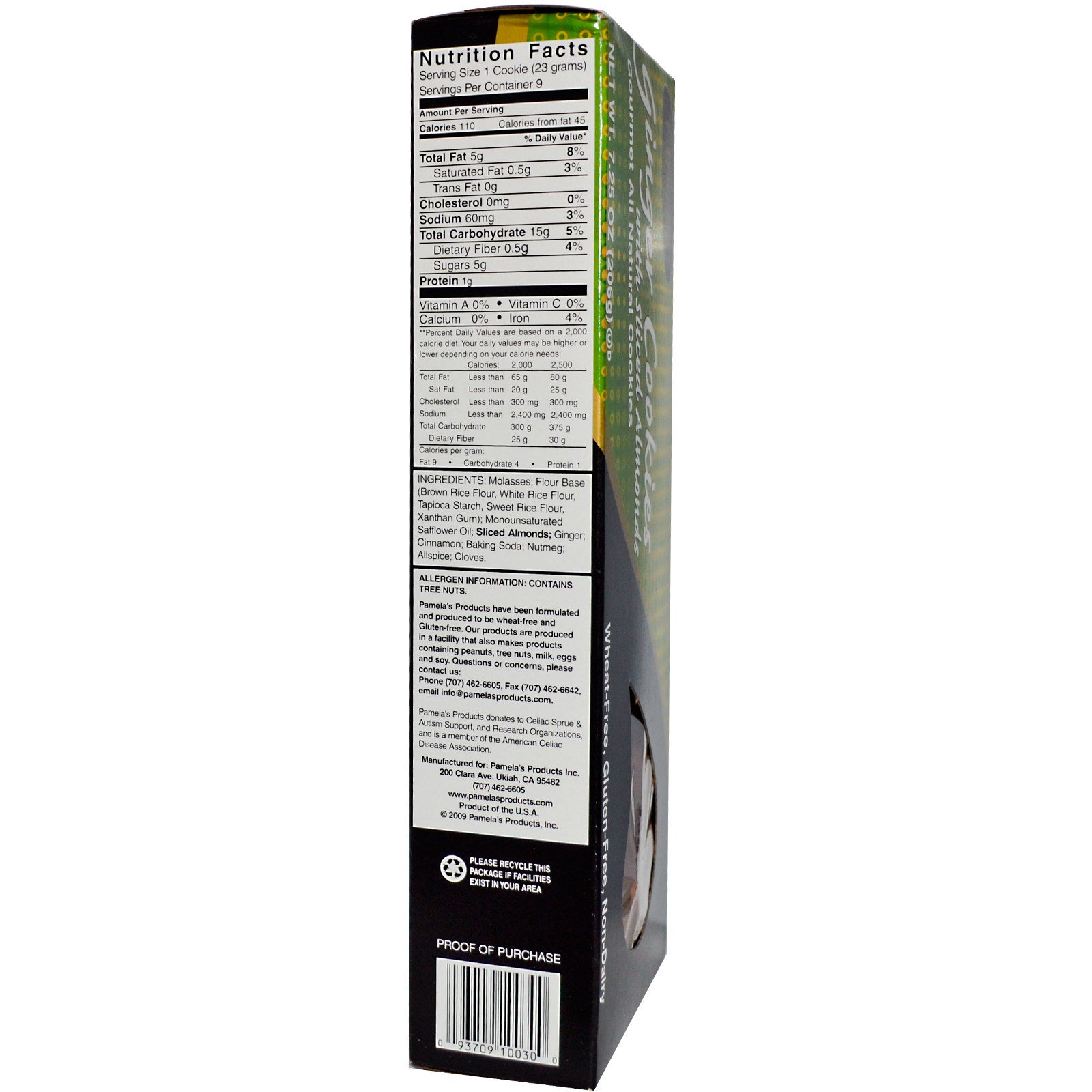 Pamela's Products, Cookies Naturais Gourmet, Cookies de Gengibre e Amêndoas Fatiadas, 7.25 oz (206 g)