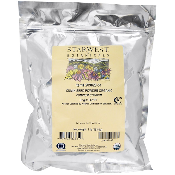 Starwest Botanicals, Semente de Cominho Orgânica em Pó, 453,6 g (1 lb)