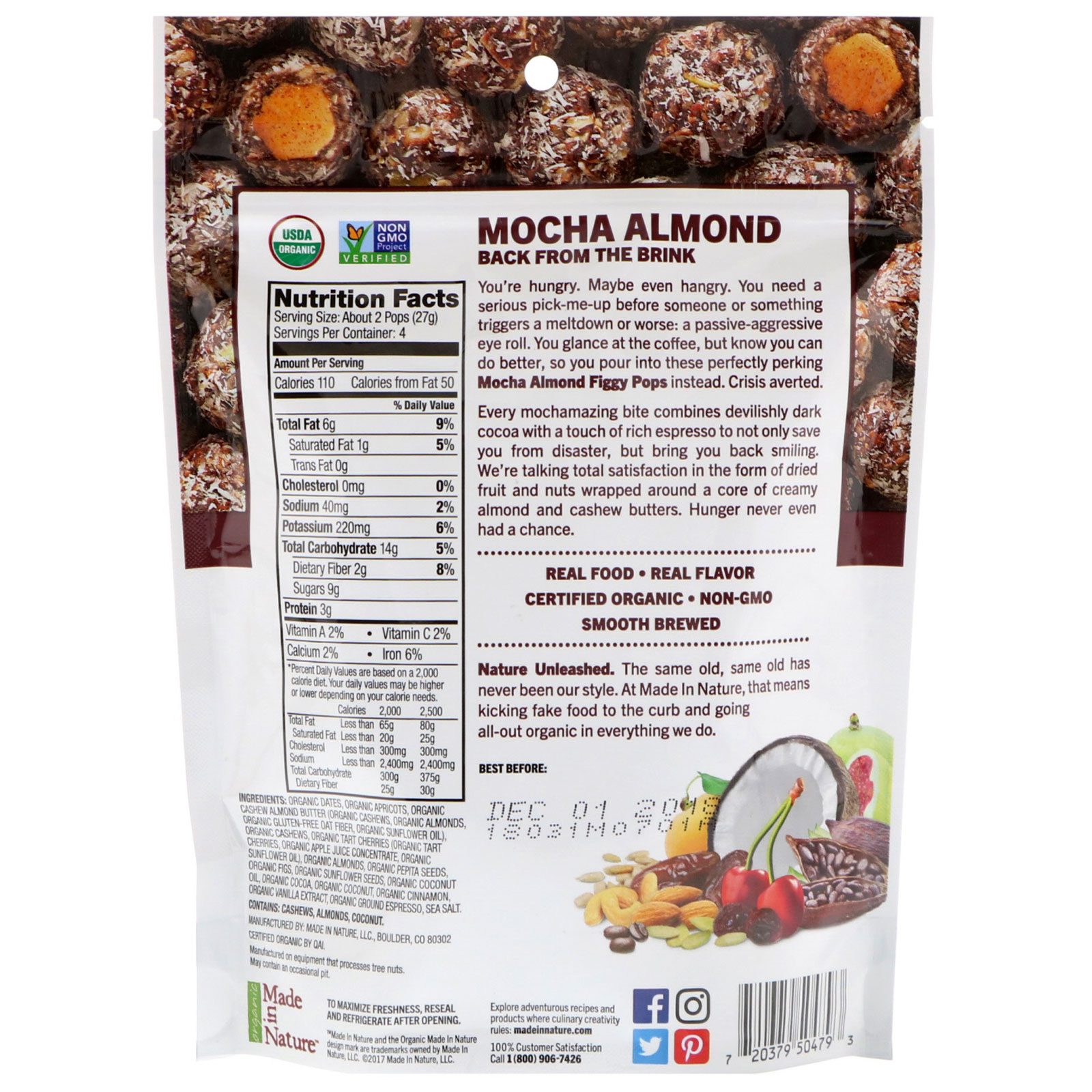 Made in Nature, Organic, Figgy Pops, Supersnacks, Mocha Almond, 3.8 oz (108 g) - Imagem 2