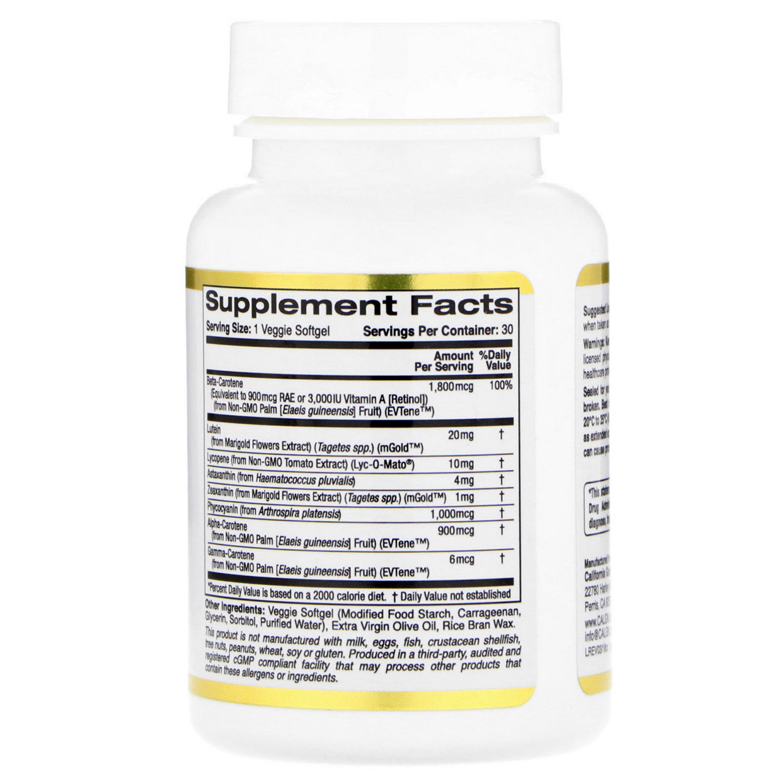 California Gold Nutrition, AstaCarotenoid Complex , 30 Veggie Softgels - Imagem 2