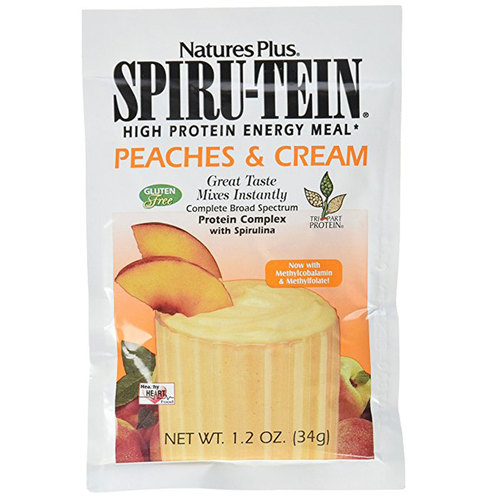 Nature's Plus Spiru-Tein, Pêssegos e creme - 8 Packets