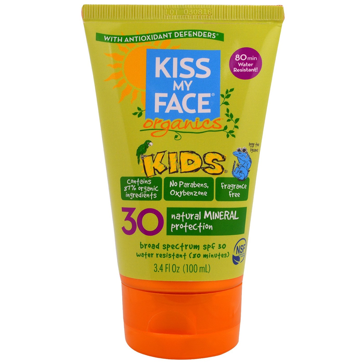 Kiss My Face Orgânicos Kids Face & Body Mineral Protetor Solar, SPF 30 - 3.4 oz