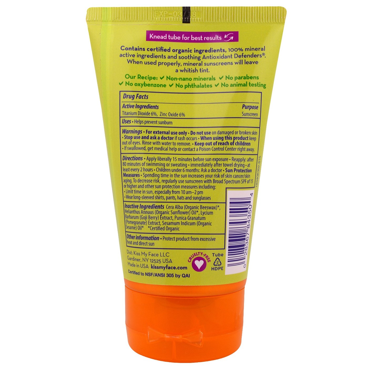 Kiss My Face Orgânicos Kids Face & Body Mineral Protetor Solar, SPF 30 - 3.4 oz - Imagem 2