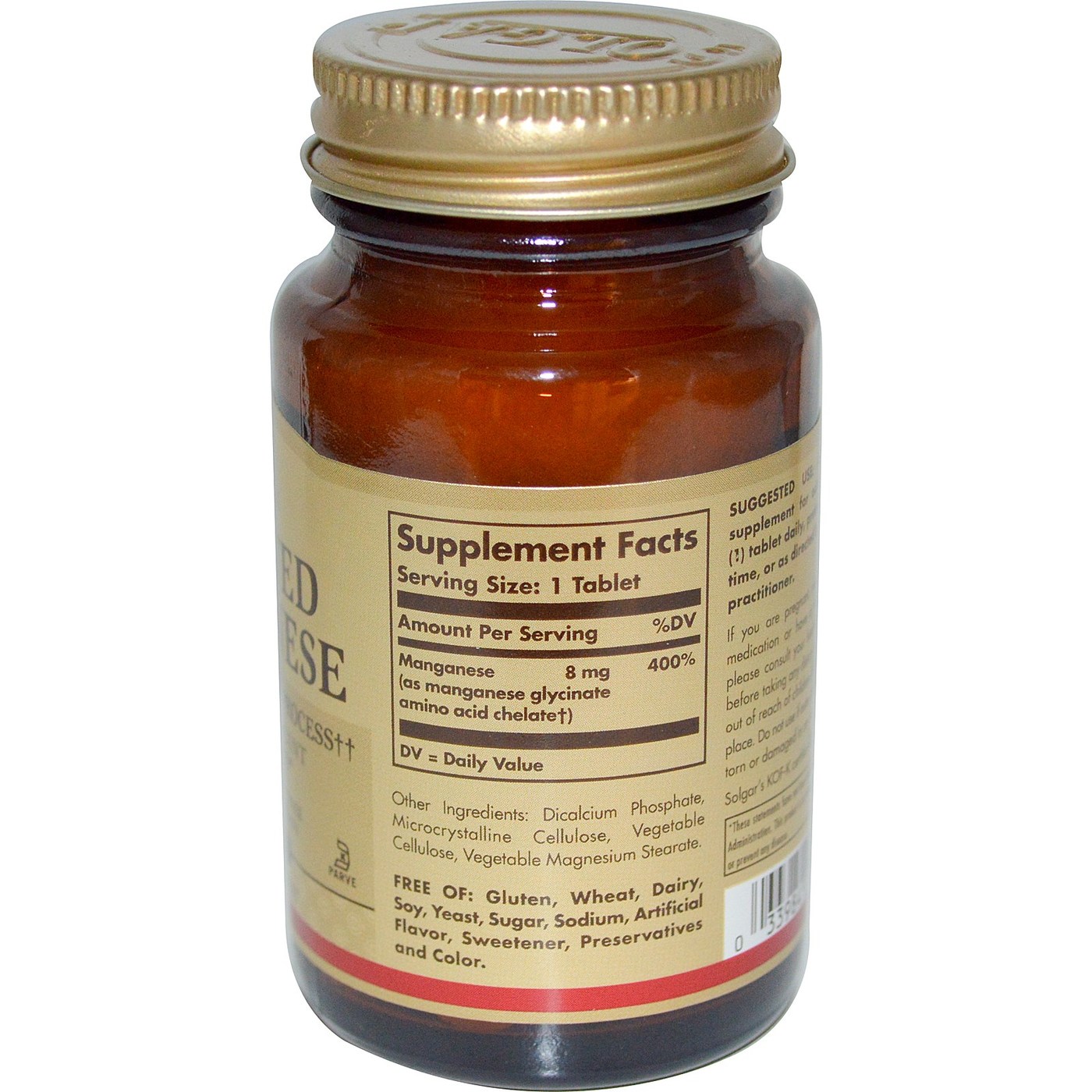 Solgar Chelated Manganês 100 Tabletes - Imagem 2