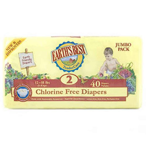 Earth's Best Fraldas de cloro livre 12 18 libras 40 Contagem - Tamanho 2