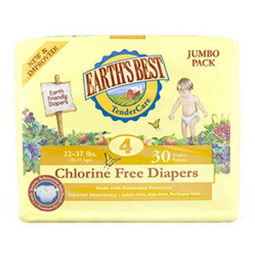 Earth's Best Fraldas de cloro livre 22 to 37 3 lbs0 Contagem - Tamanho 4
