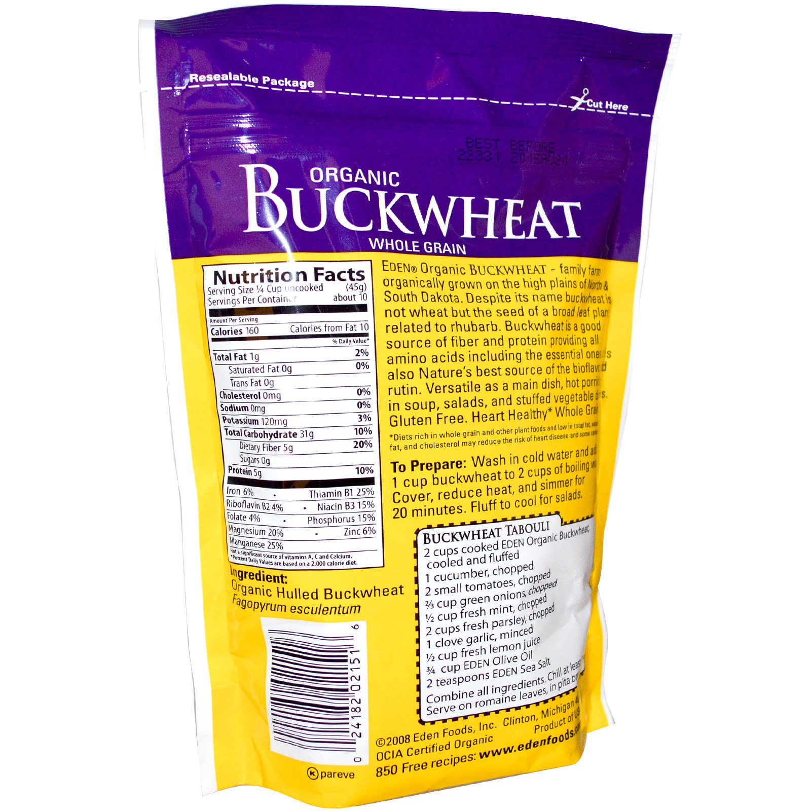 Eden Foods, Orgânico, Trigo Sarraceno, Grãos Integrais Descascados, 16 oz (454 g) - Imagem 2