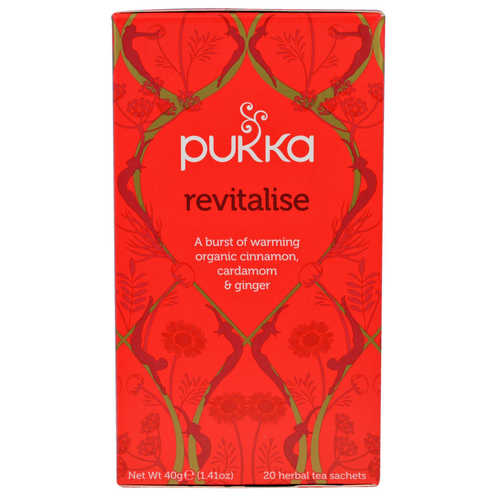 Pukka Herbs, Revitalizar, Chá de Canela Orgânica, Cardamomo & Gengibre, 20 Sachês de Chá, 1,41 onças (40 g)