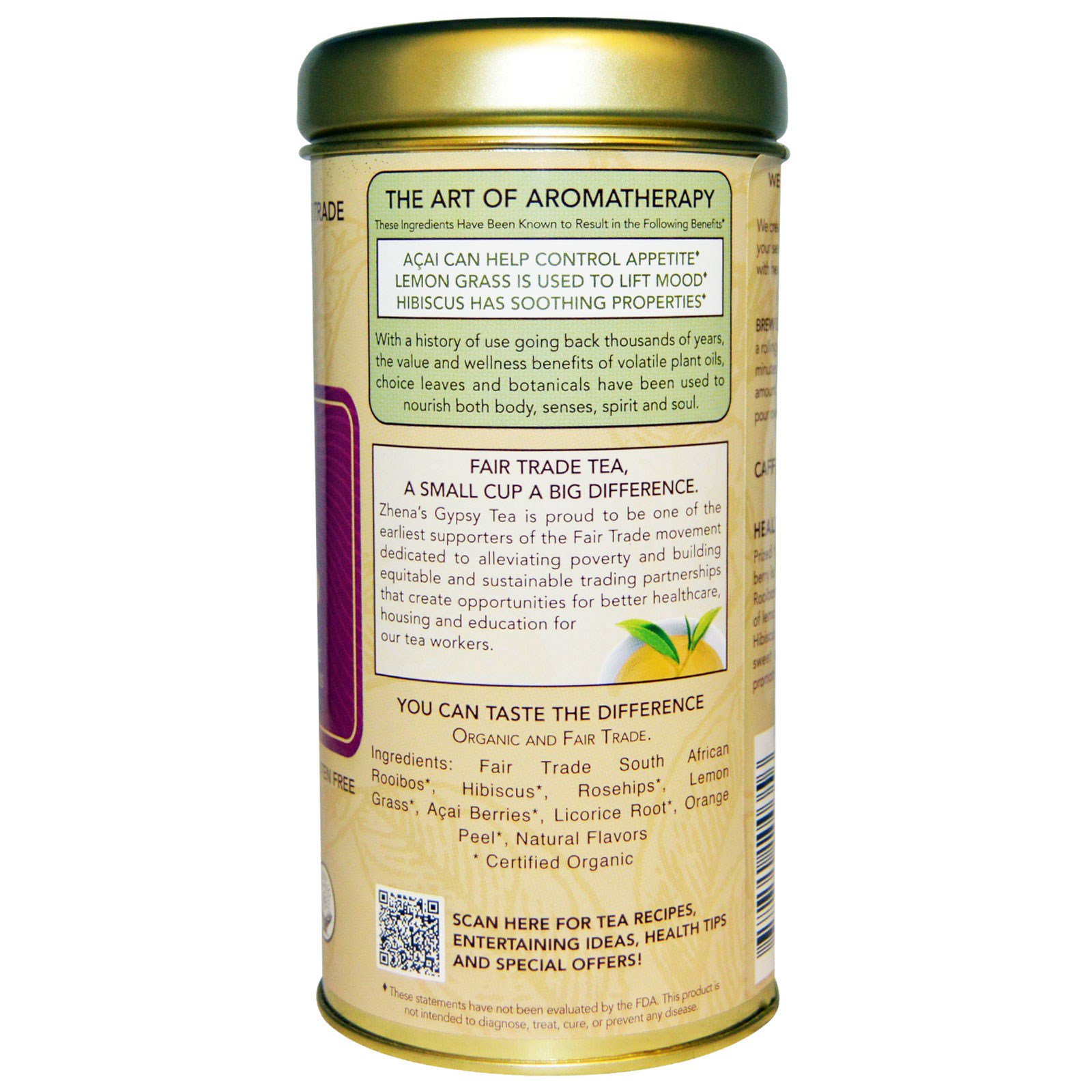 Zhena's Gypsy Tea, Açaí, Chá de Ervas Superfruta, 22 Sachês, 1.55 oz (44 g) - Imagem 2