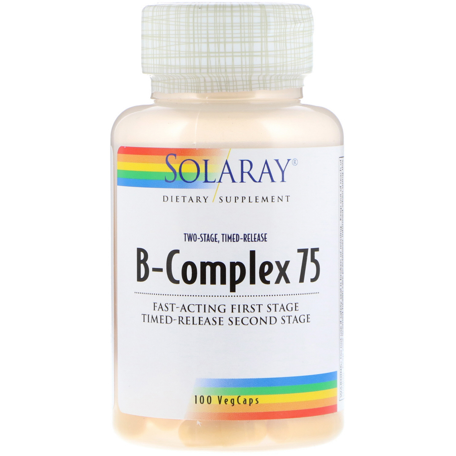 Solaray, Complexo B 75, Dois Estágios, Liberação Contínua, 100 Cápsulas Vegetais