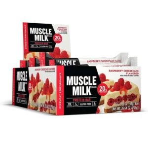 CytoSport Muscle Milk Proteína Red Series Bar, Cheesecake de framboesa - 12 Barras