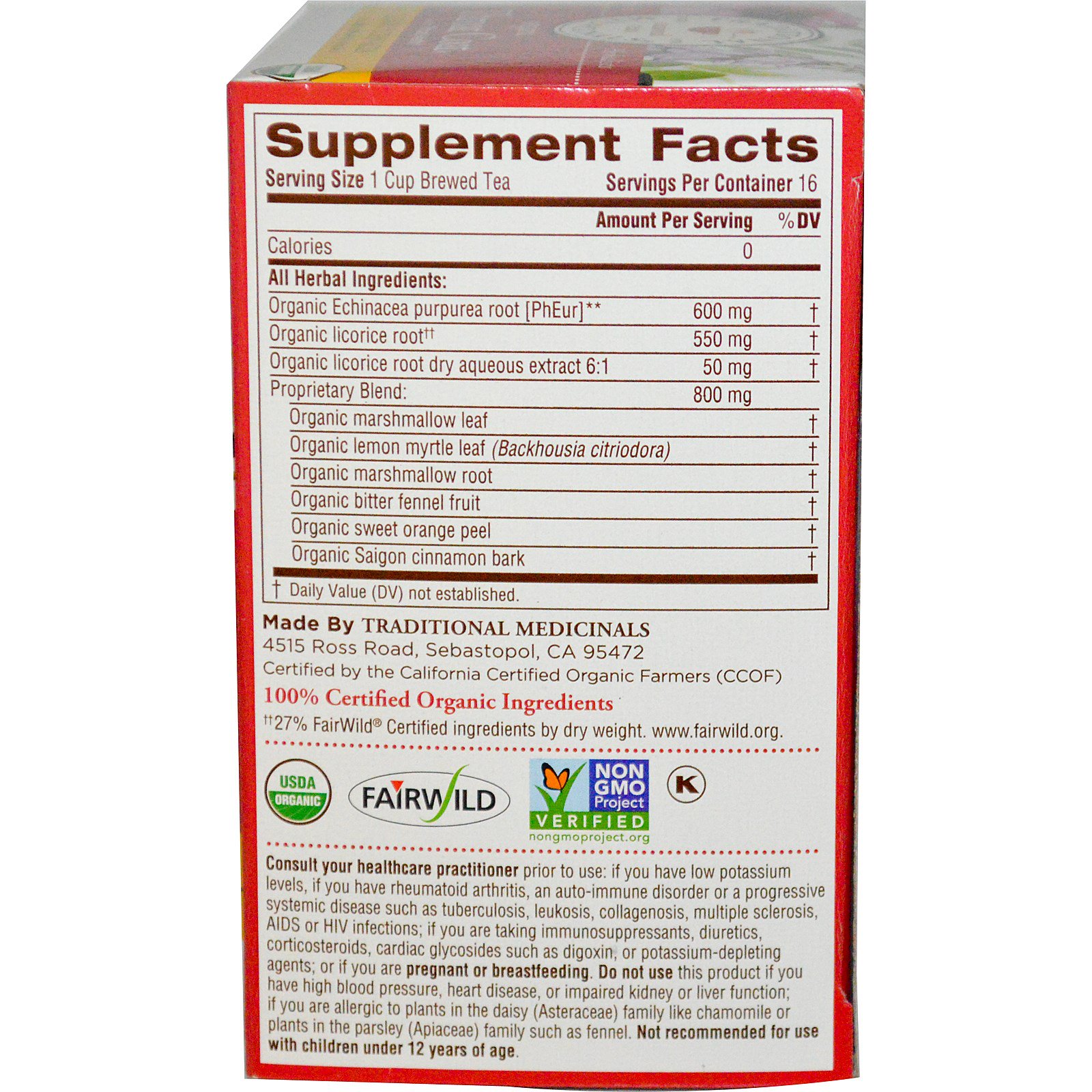 Traditional Medicinals, Seasonal Teas, Revestimento Orgânico para Garganta, Sem Cafeína, Echinacea com Limão, 16 Saquinhos de Chá Embrulhados, 1,13 oz (32 g) - Imagem 2