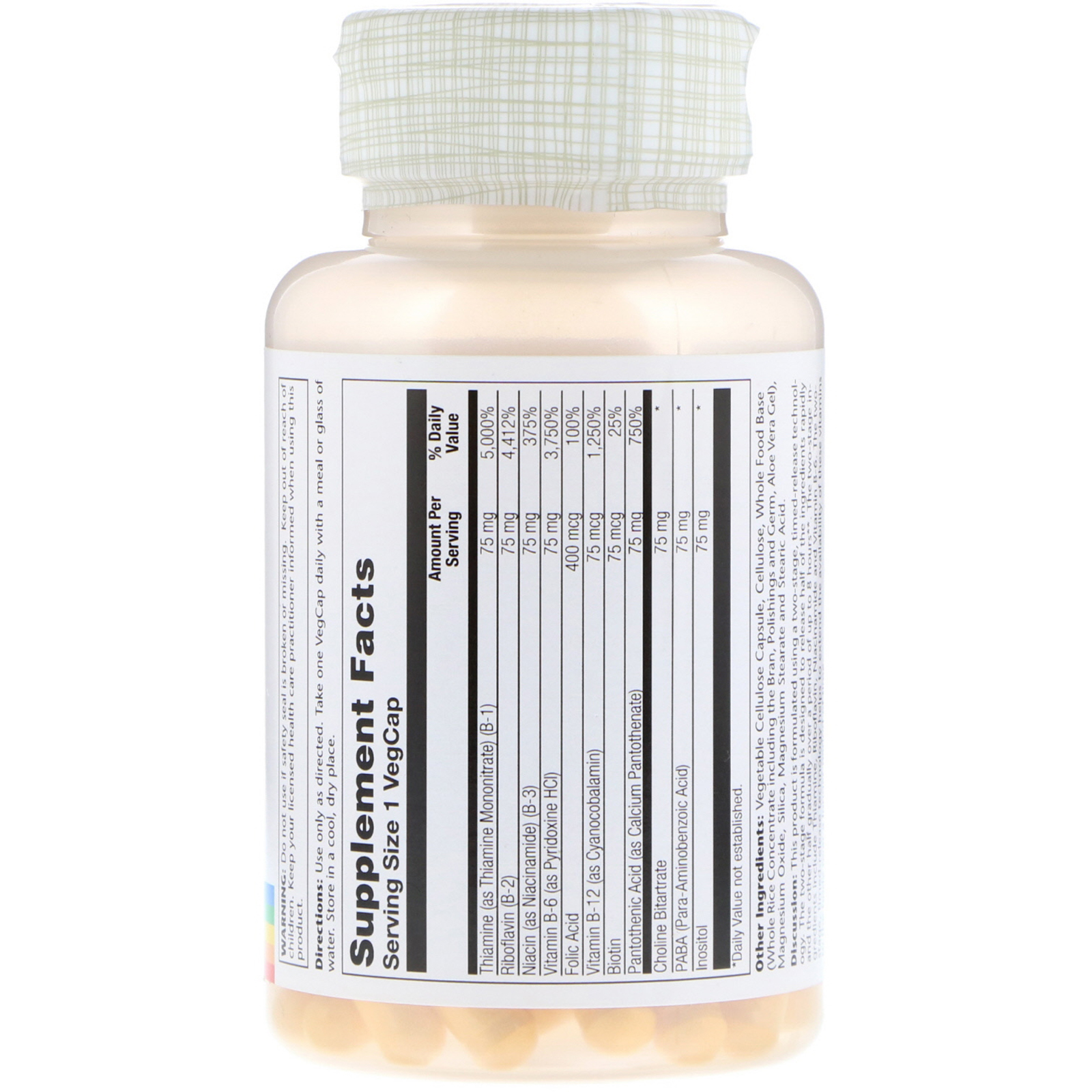 Solaray, Complexo B 75, Dois Estágios, Liberação Contínua, 100 Cápsulas Vegetais - Imagem 2