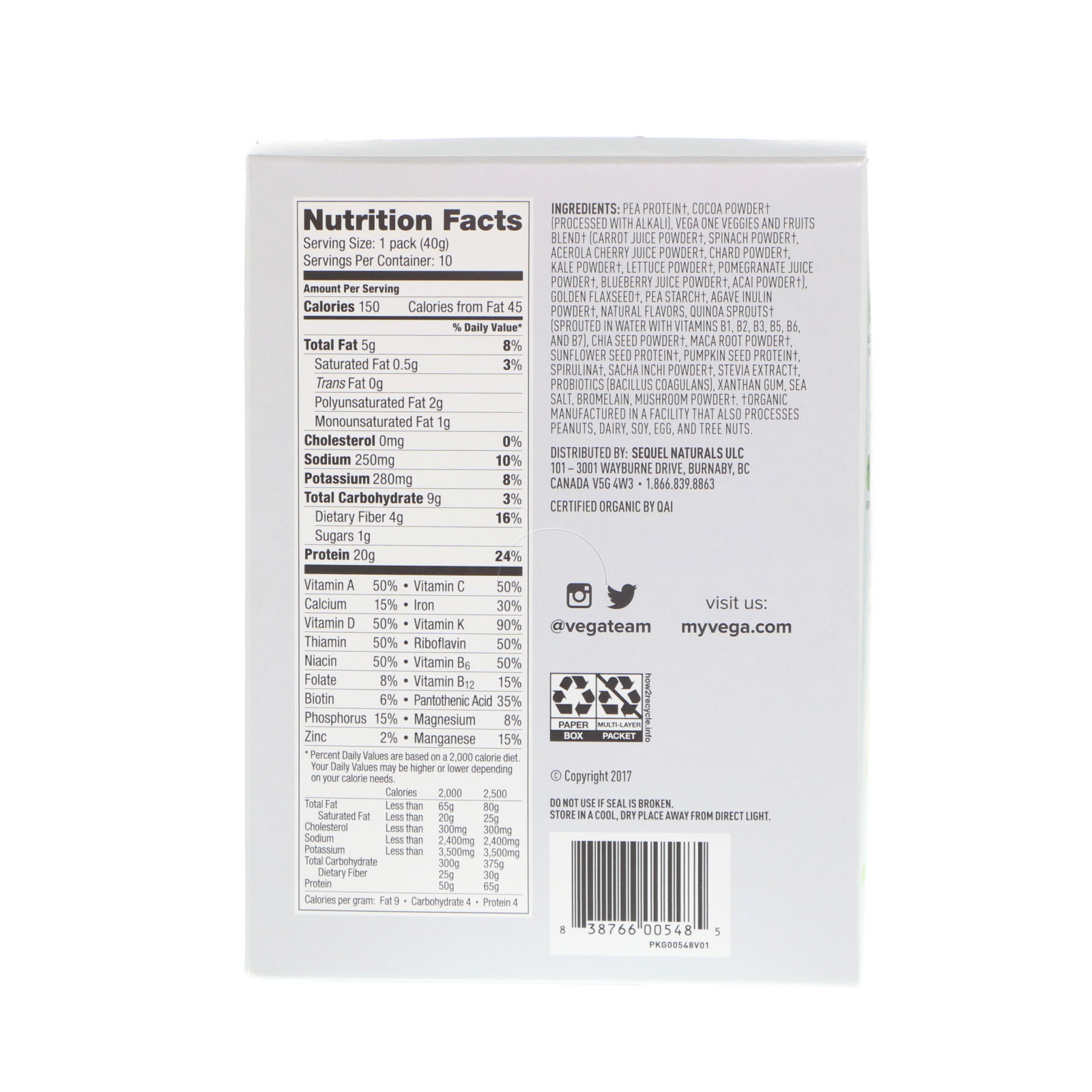 Vega, One, All-In-One Shake, Mocha, 10 Packets, 1.4 oz (40 g) Each - Imagem 2