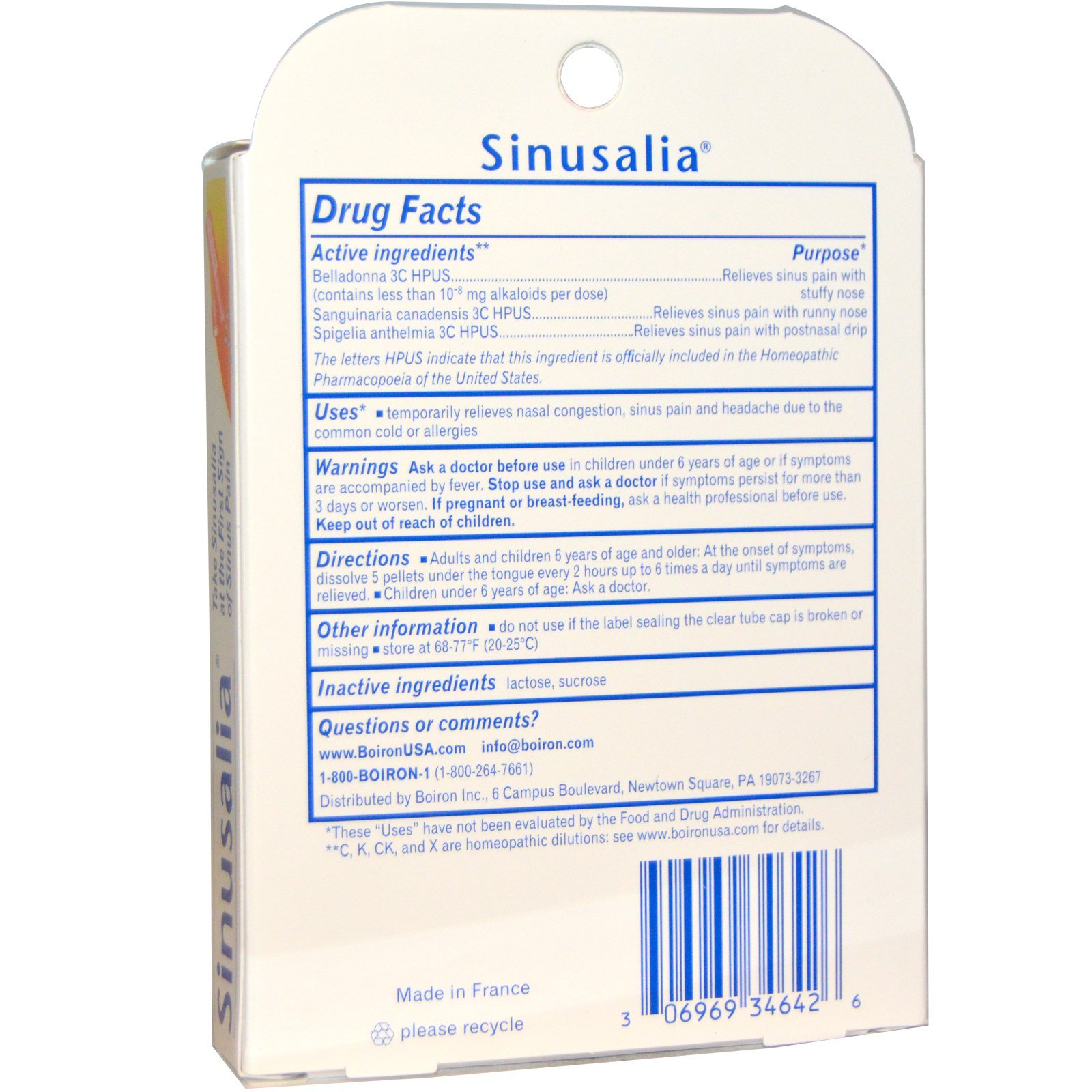 Boiron, Sinusalia, Alívio da Sinusite, 2 Tubos, Aprox. 80 Grânulos de Dissolução Rápida cada Tubo - Imagem 2