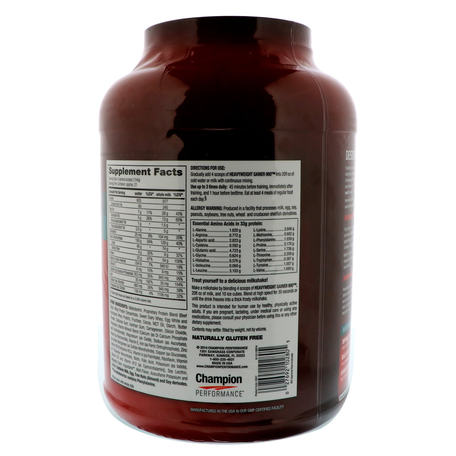 Champion Nutrition, HEAVYWEIGHT GAINER 900, Chocolate Brownie, 7 lbs (3,175 g) - Imagem 2