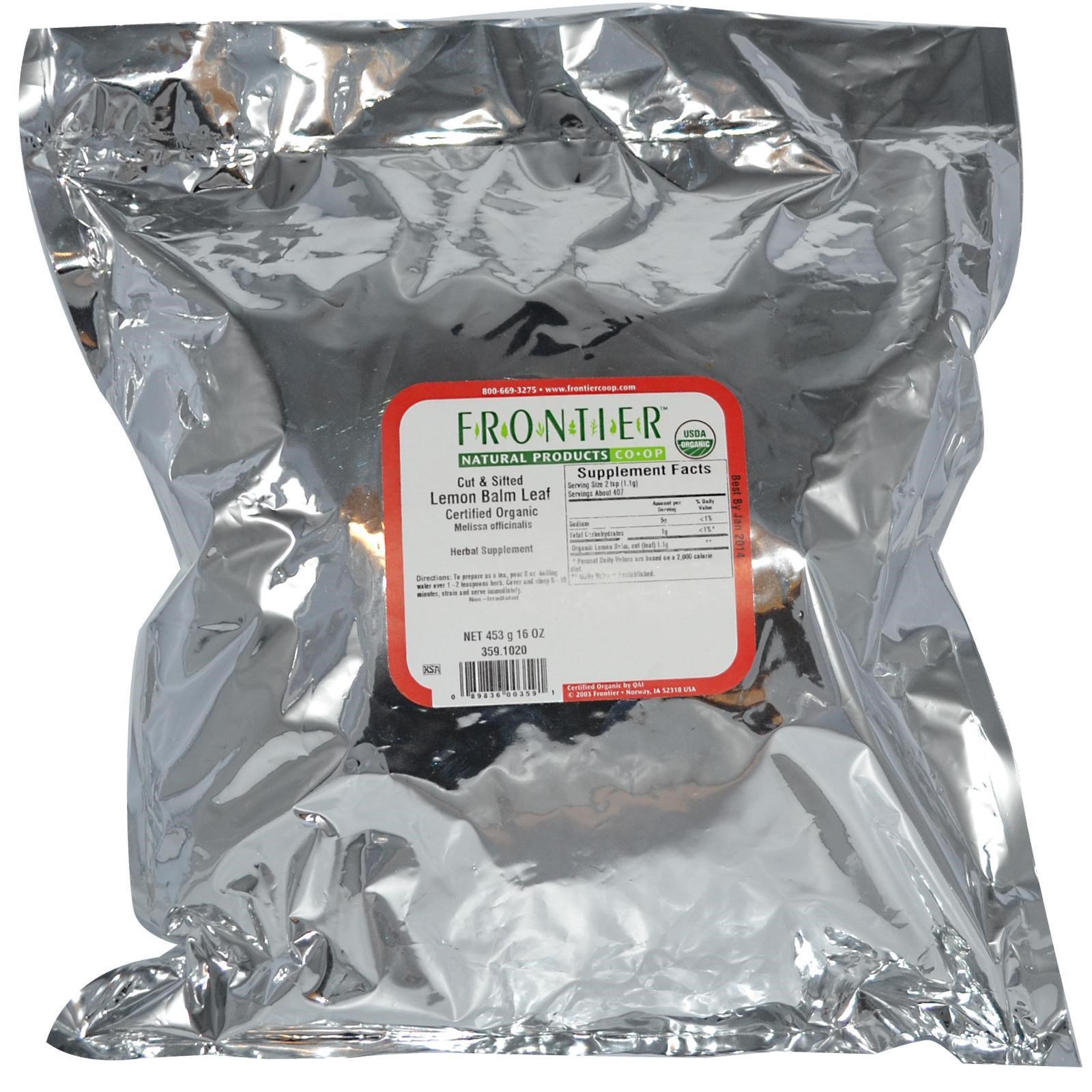 Frontier Natural Products, Folha Orgânica de Erva-Cidreira Cortada & Peneirada, 16 oz (453 g) - Imagem 2