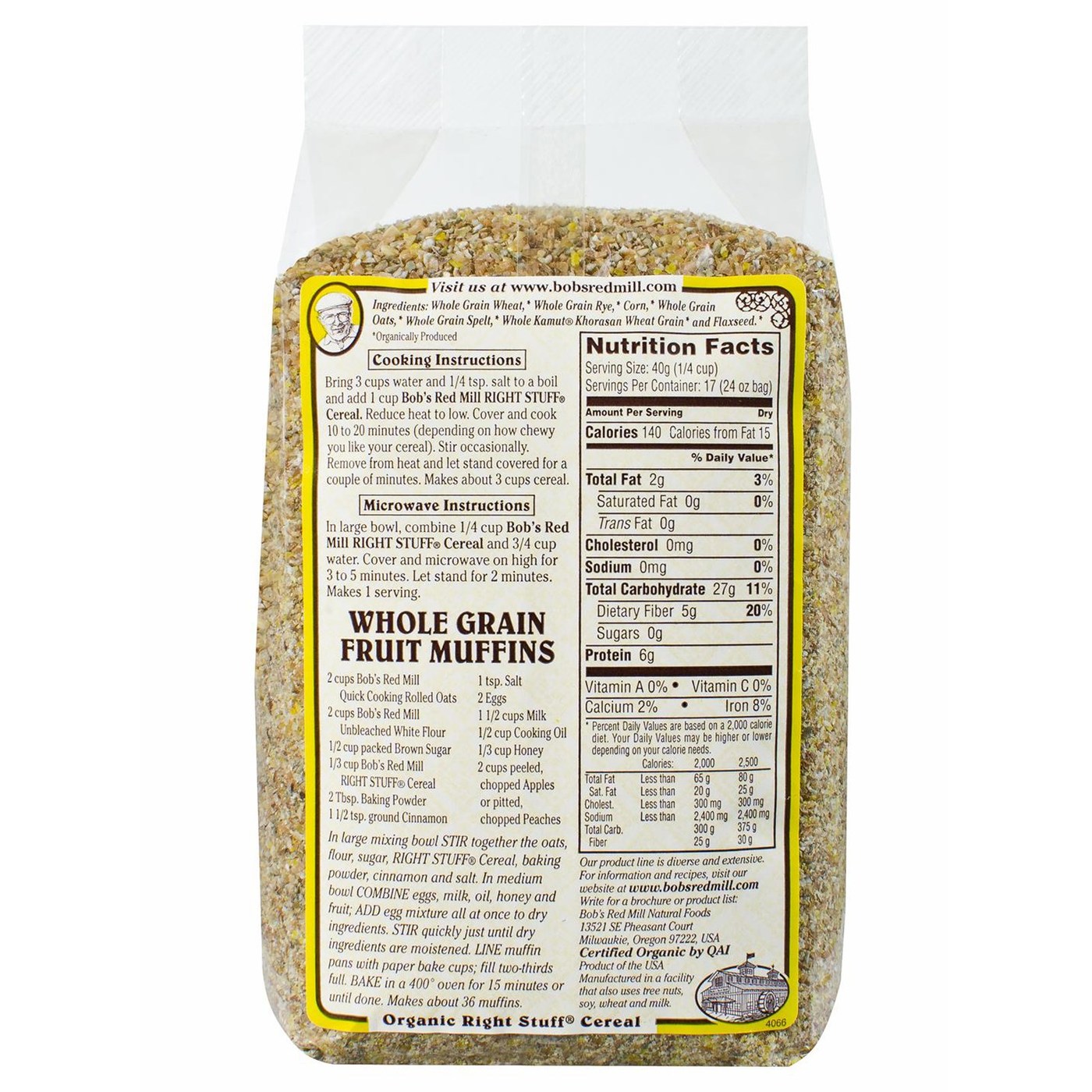 Bobs Red Mill Orgânica 6 cereal quente com Linhaça (4 blocos) de 4 - 24 onças Bags - Imagem 2