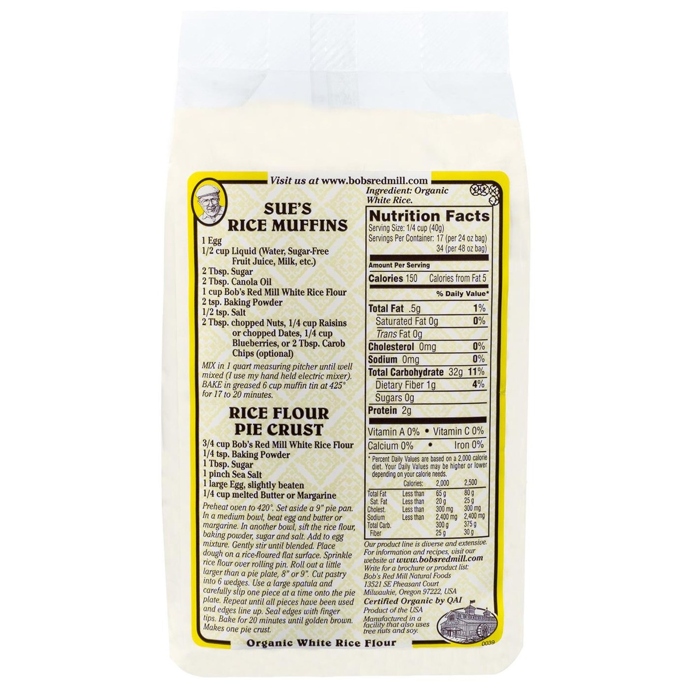 Bobs Red Mill Pedra Orgânica Terra Branco Farinha de Arroz (4 unidades) de 4 - 24 onças Bags - Imagem 2