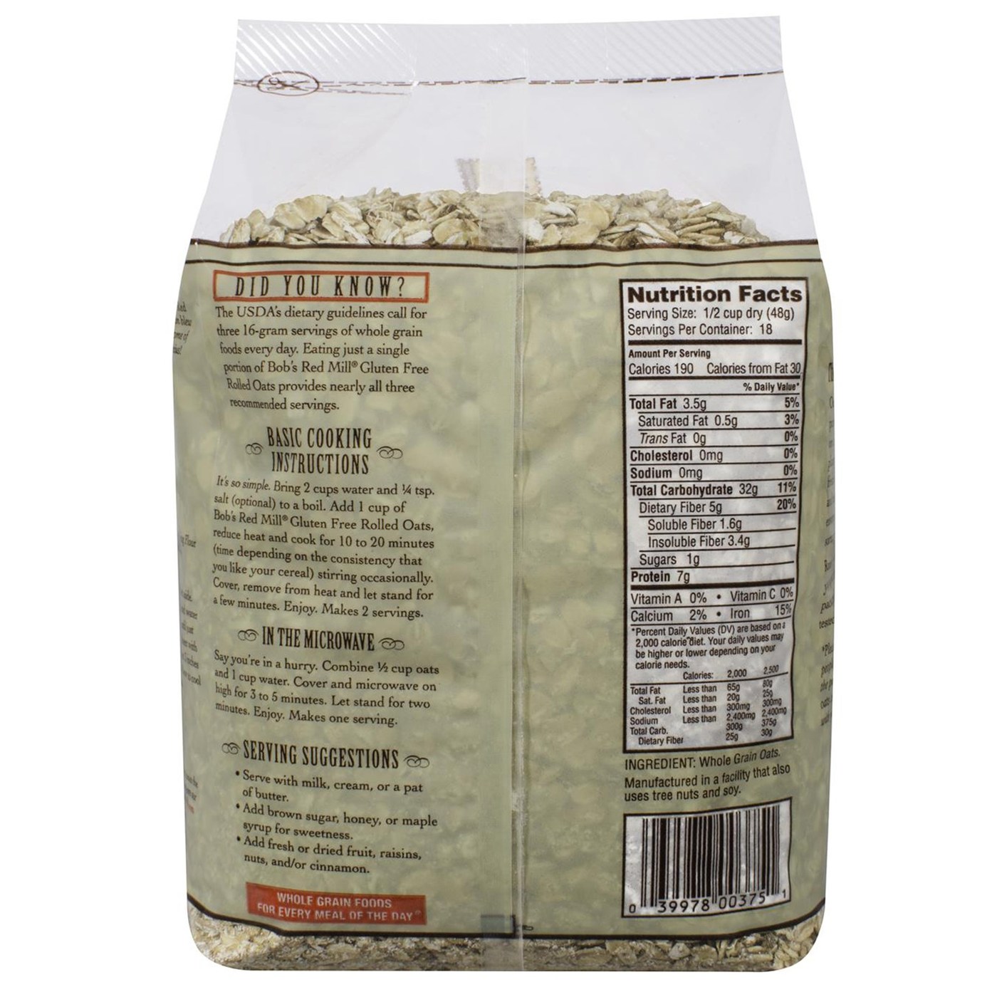 Bobs Red Mill Gluten Free Whole Grain de aveia em flocos 4-32 oz Bags - Imagem 2