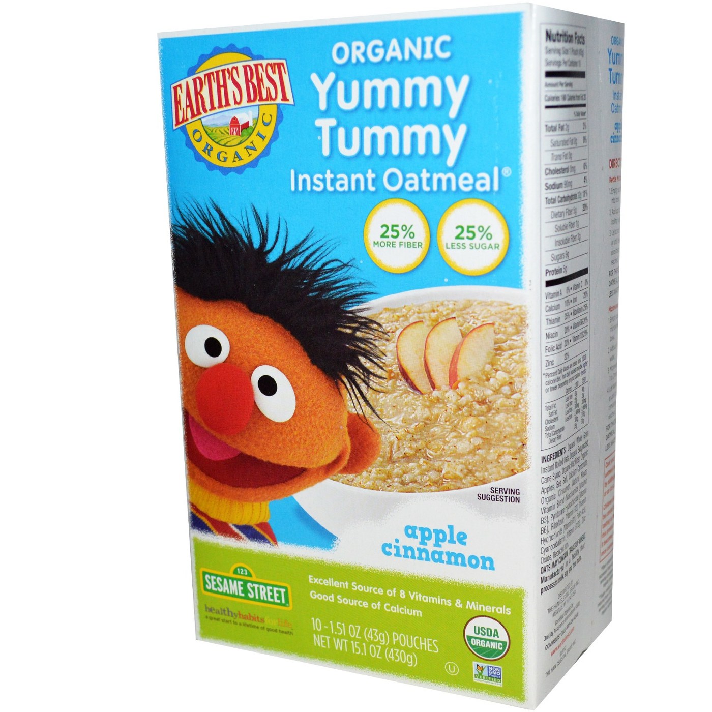 Earth's Best Sesame Street Gostoso barriga aveia instantânea Maçãs & Canela 15,1 oz