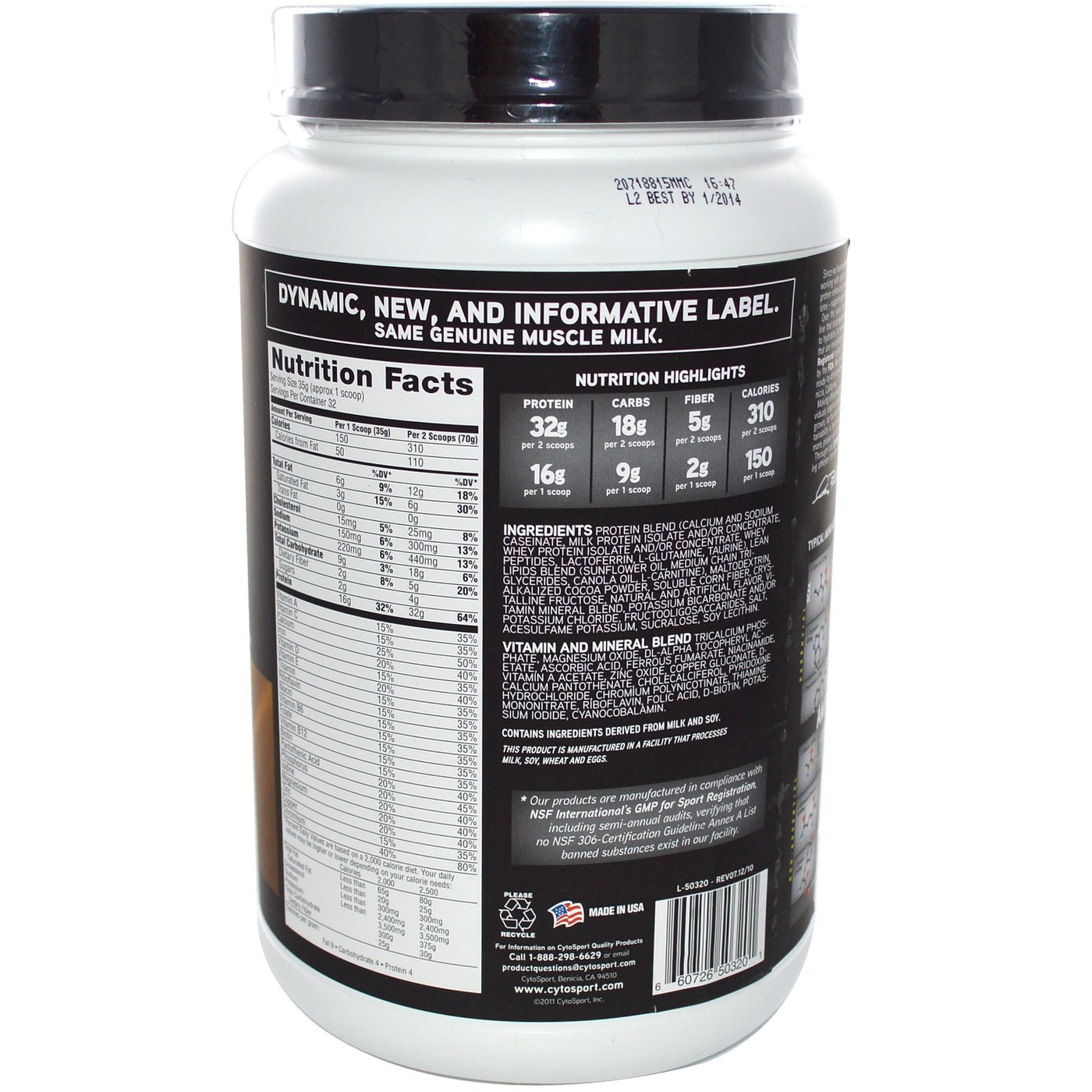 Muscle Milk CytoSport Chocolate 2.47 lbs/ 1120 g - Imagem 2