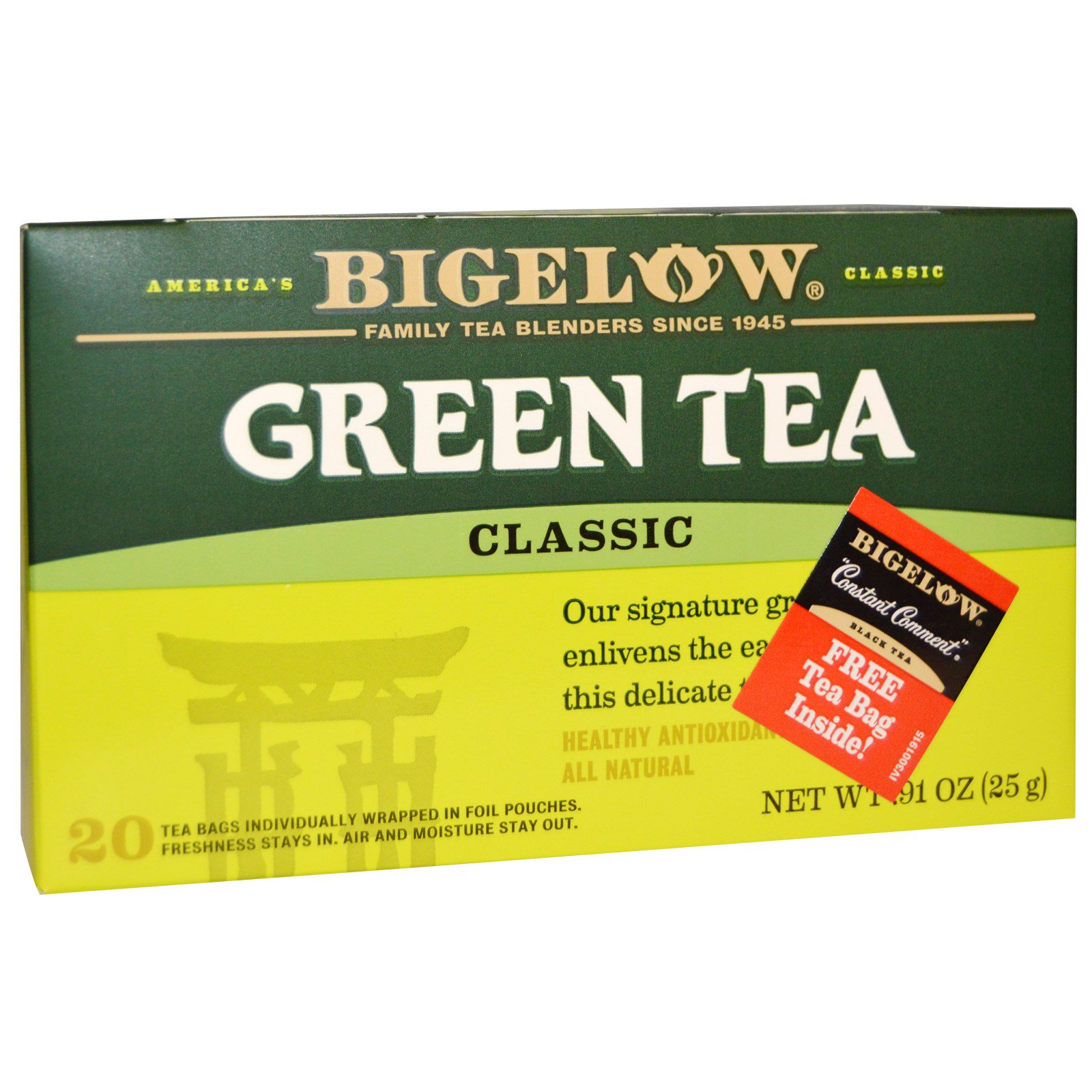 Bigelow, Chá Verde, Clássico, 20 Sachês de Chá, .91 oz (25 g)