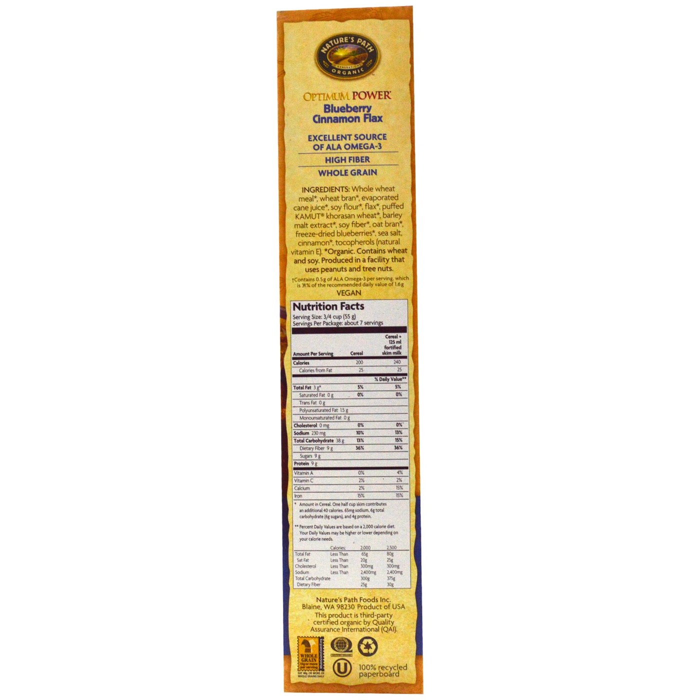 Natures Path Optimum Poder Blueberry Canela Linho Cereal 14 onças - Imagem 2