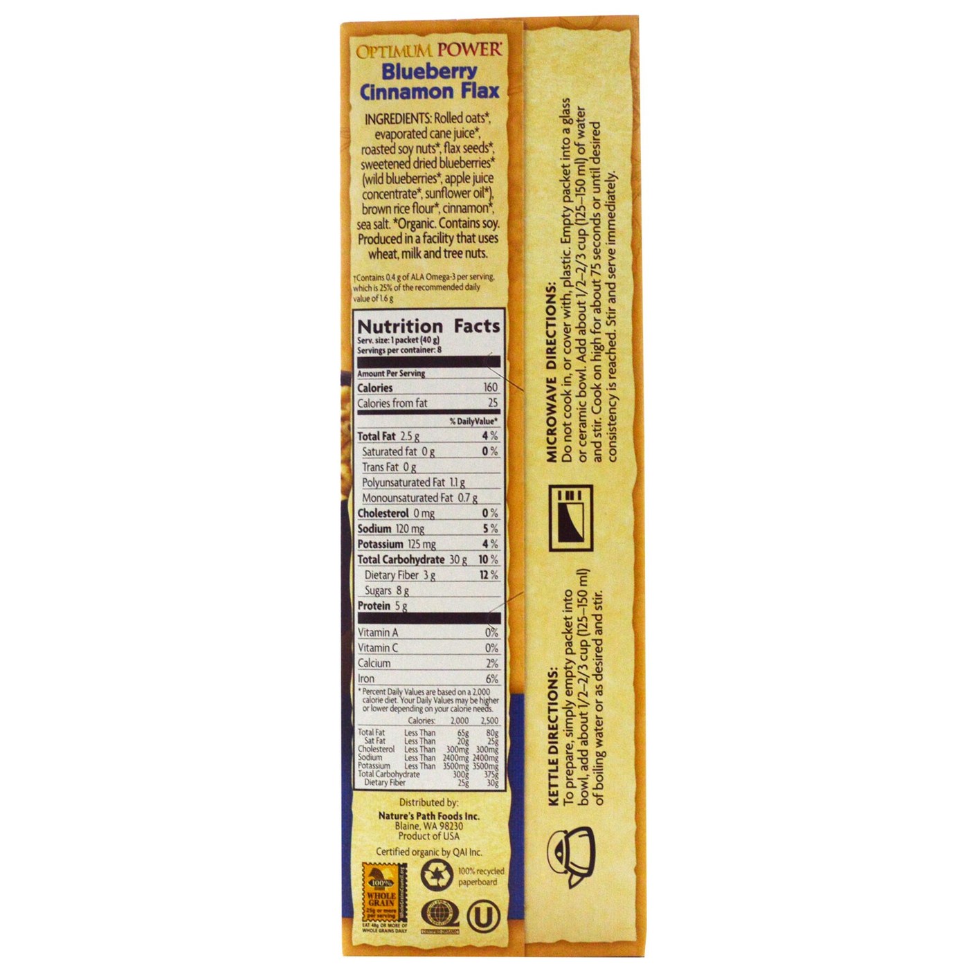 Natures Path Optimum Poder Blueberry Canela linho aveia 8 pacotes - Imagem 2