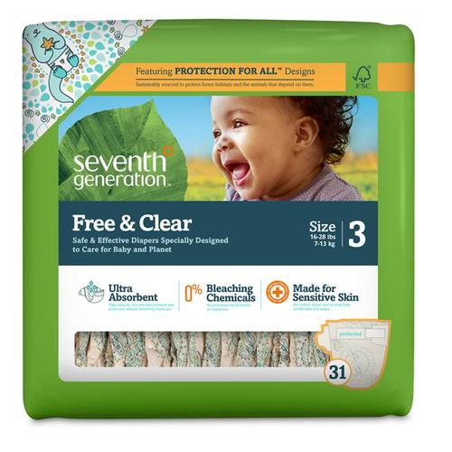 Seventh Generation Livre e Esclarecido Fraldas Stage 3 (16-28 lbs) 31 Fraldas