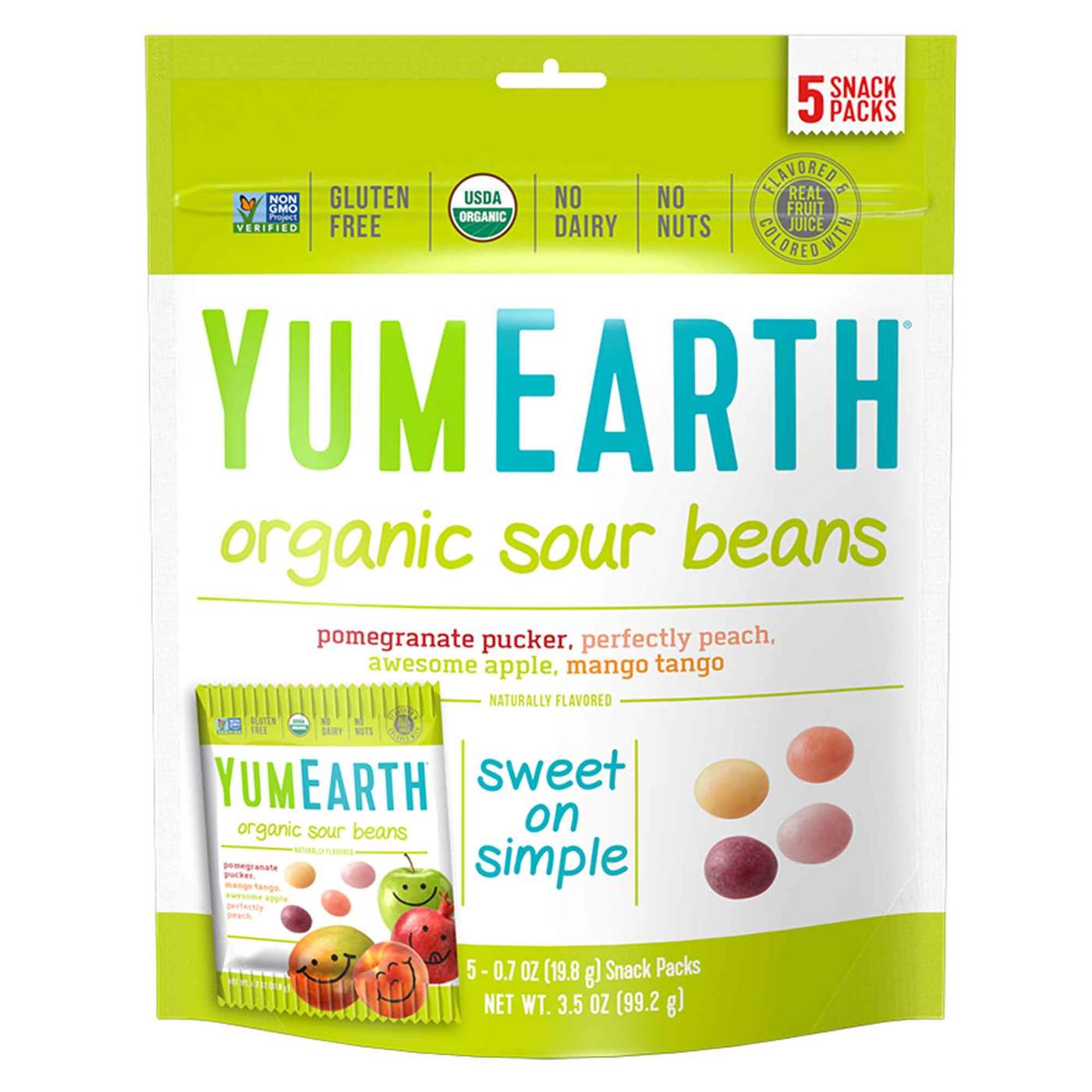 YumEarth Naturals Feijão Sour 5-2,5 oz Packs Snack