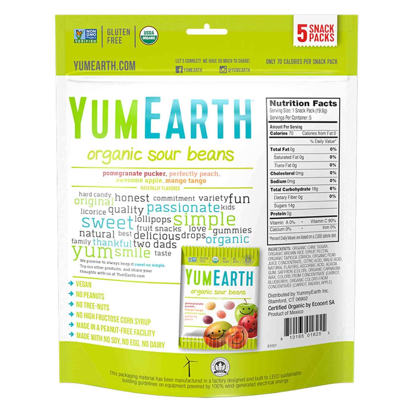 YumEarth Naturals Feijão Sour 5-2,5 oz Packs Snack - Imagem 2