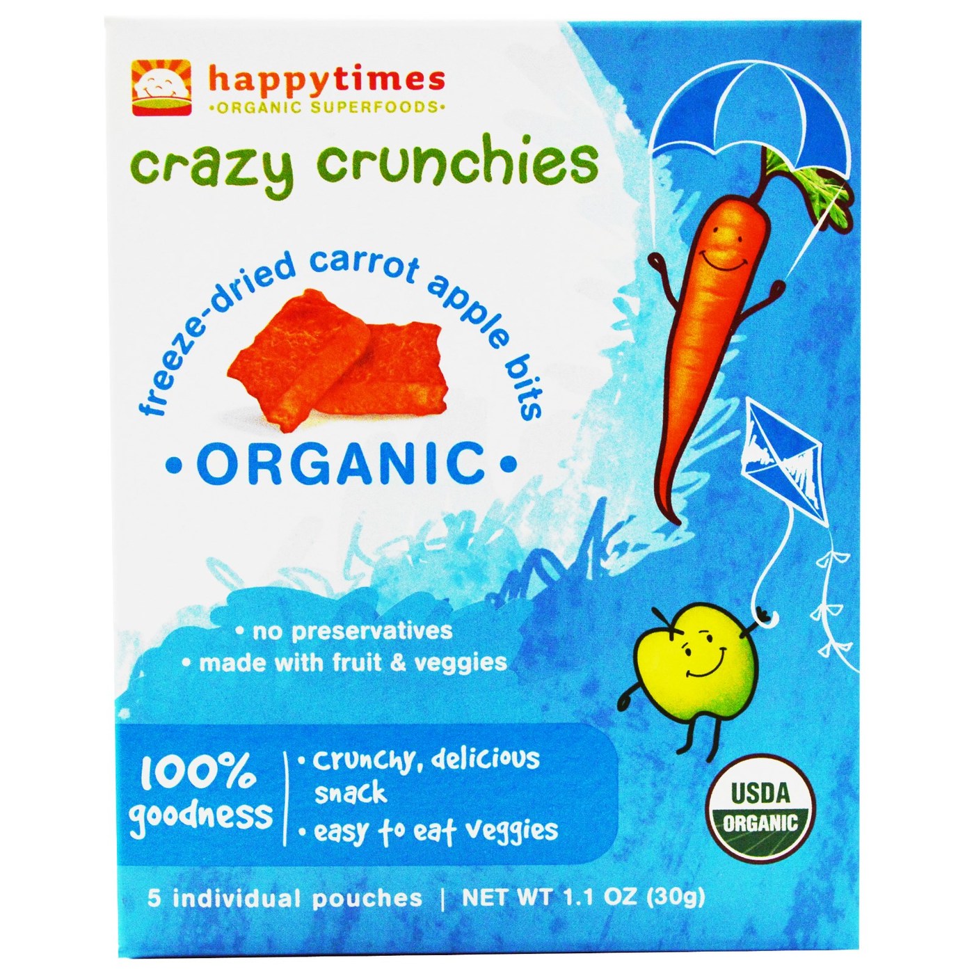 Happy Bebê Happy Times liofilizado cenoura e Apple Bits (6 Pack) 6-5 Caixas Bolsa