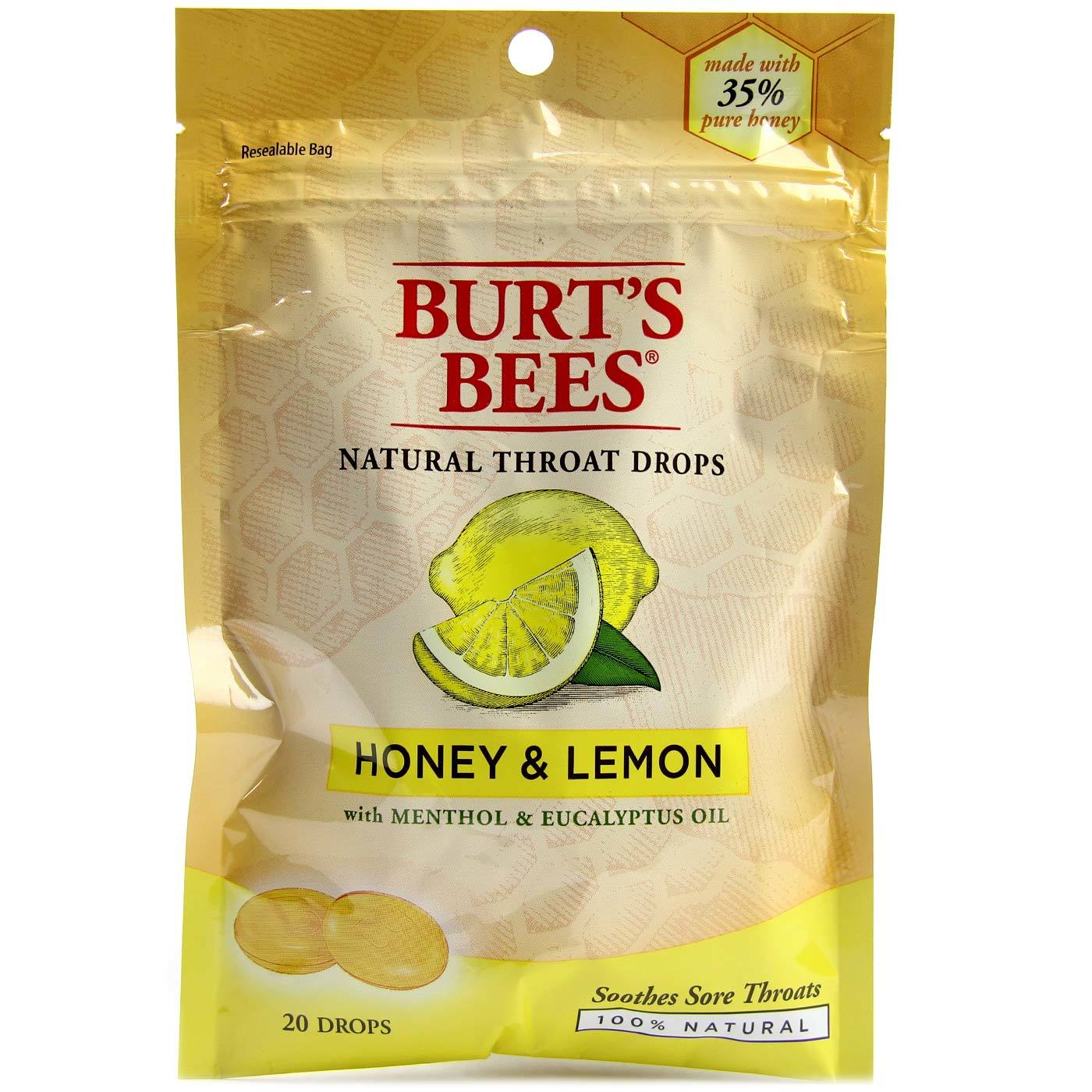 Burt's Bees Natural garganta gotas de mel de limão 20 gotas