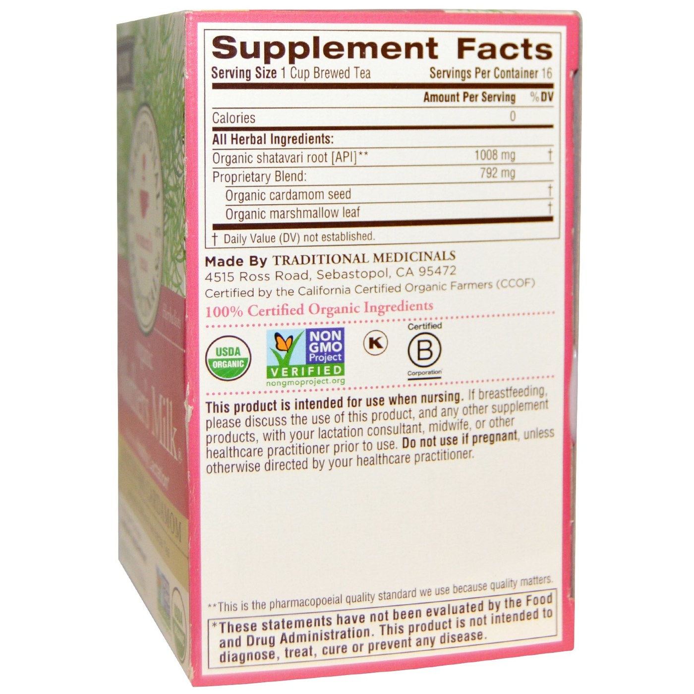 Traditional Medicinals Women's Chás - Mothers Milk - Shatavari Cardamom - 16 bags - Imagem 2