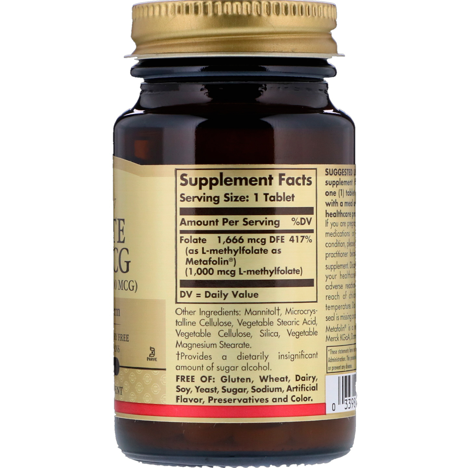 Solgar, Folato, 1000 mcg, 60 comprimidos - Imagem 2