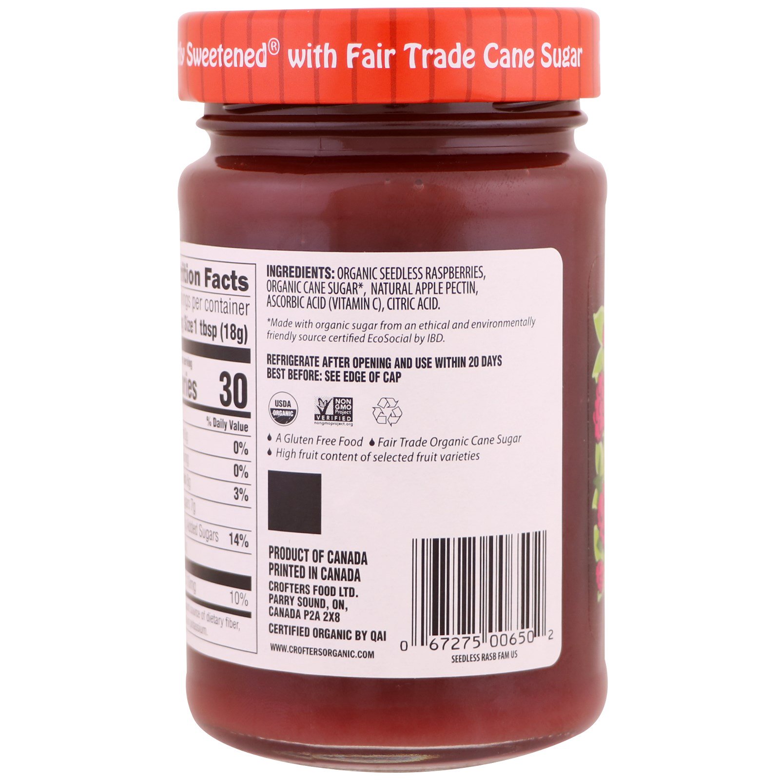 Crofter's Organic, Geleia Orgânica Premium, Framboesa sem Sementes, 16,5 oz (468 g) - Imagem 3